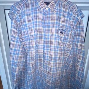 Vineyard Vines Men's Blue and White Plaid Shirt